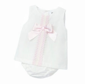 WEE ME BABY GIRL IVORY COTTON LACEY DRESS WITH PANTS