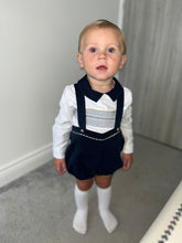 Load image into Gallery viewer, Spanish Boys Smocked Hbar Set - Navy &amp; Camel