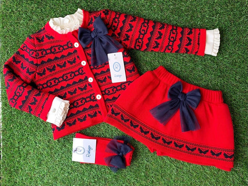 Rahigo Girls Exclusive 4 Piece Skort Set with Socks - Red & Nacy