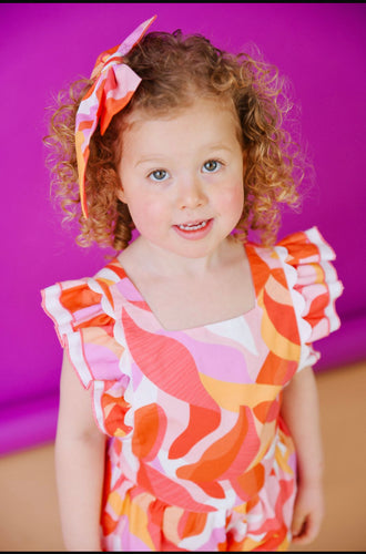 Babine Girls Coral & Orange Abstract Jumpsuit