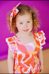 Babine Girls Coral & Orange Abstract Jumpsuit