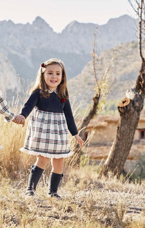 Girls Juliana Knitted Dresses Navy & Cream