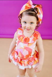Babine Baby Girls Coral & Orange Abstract Jam Pant Set (Bonnet sold separate )