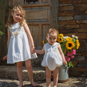 Deolinda Baby Girls Chantily Smocked Romper - Cream & Camel