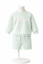 Load image into Gallery viewer, Pastels &amp; Co Boys Benson Beach Hut Blues Sweat Jumper &amp; Short Set - Mint 💚