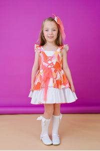 BABINE GIRLS Coral & Orange Abstract Tulle Dress