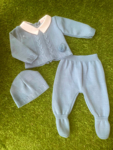 Baby Boys 3 Piece Knitted Set - Azor Blue