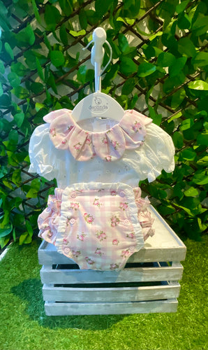 Deolinda Girls Gingham & Floral Jam Pant Set - Pink