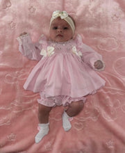 Load image into Gallery viewer, Pretty Originals Girls Smocked Double Bow Bloomer Set - Pink &amp; Cream