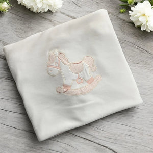 Deolinda Baby Girls Cream & Pink Rocking Horse Velour Blanket