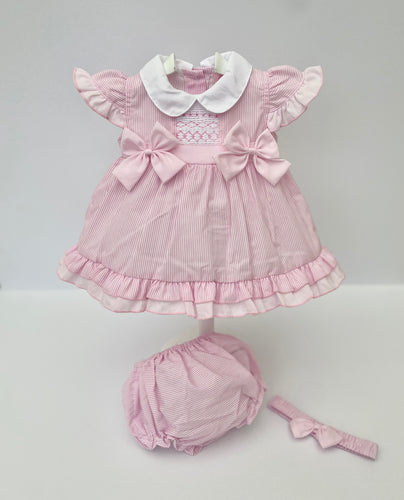 Baby Girls Dress Set with knickers and Headband - Pink