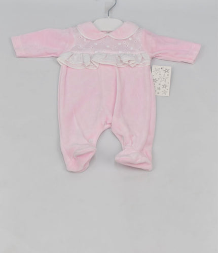 Baby Girls Velour baby Grow - Pink