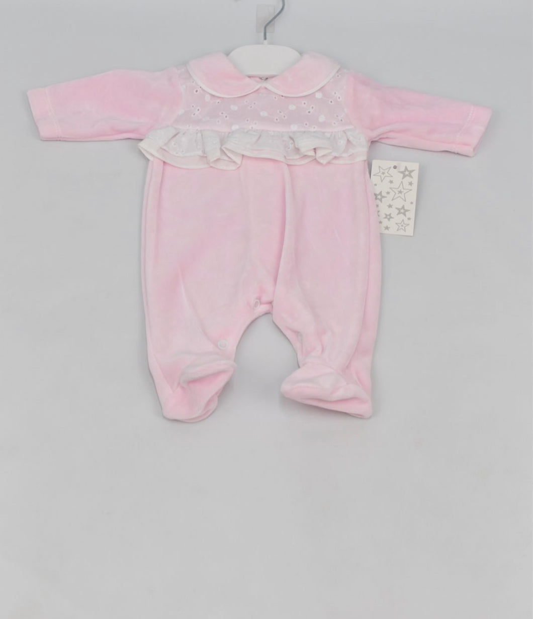 Baby Girls Velour baby Grow - Pink