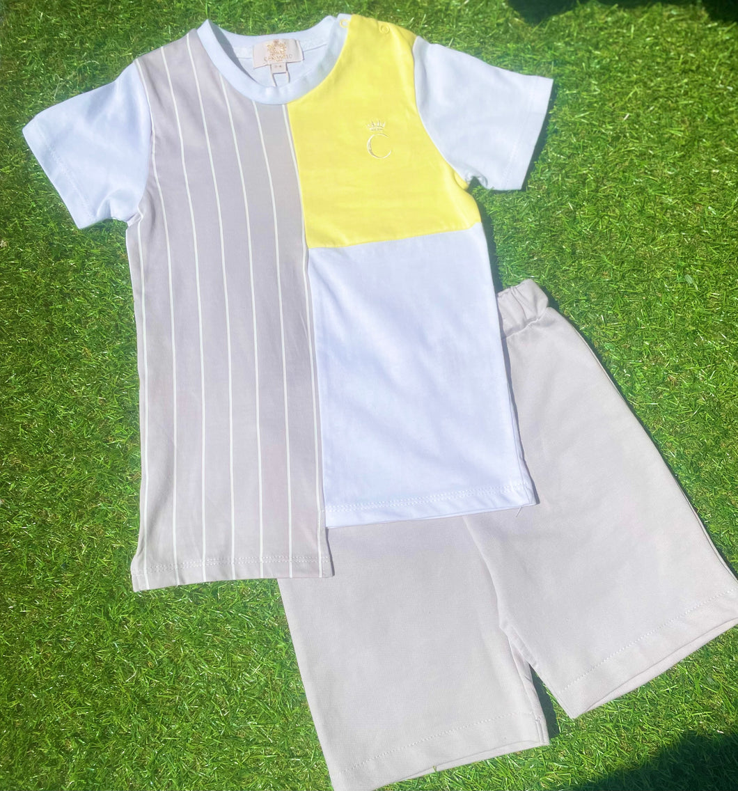 Caramelo Kids Pinstripe Short Set - Lemon