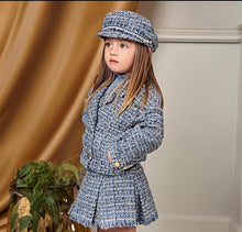 Load image into Gallery viewer, Abel &amp; Lula Girls Tweed Jacket, Shirt &amp; Skirt Set - Sky Blue