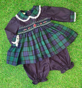 Pretty Originals Girls Tartan Bloomer Set - Green & Navy