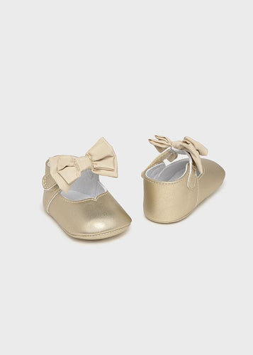 Mayoral Girls Bow Soft Sole Pram Shoes - Gold