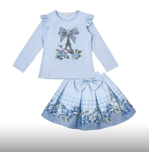 Giorgio Bambini Girls Parisian Rose Top and Skirt Set - Blue