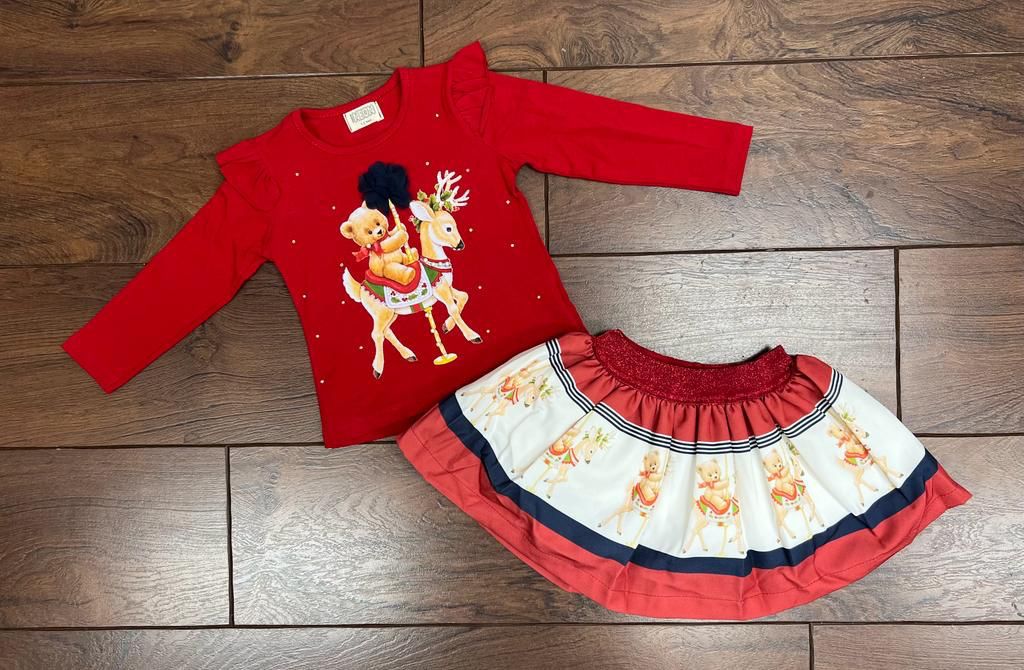 Leon Girls Teddy Skirt Set - Red