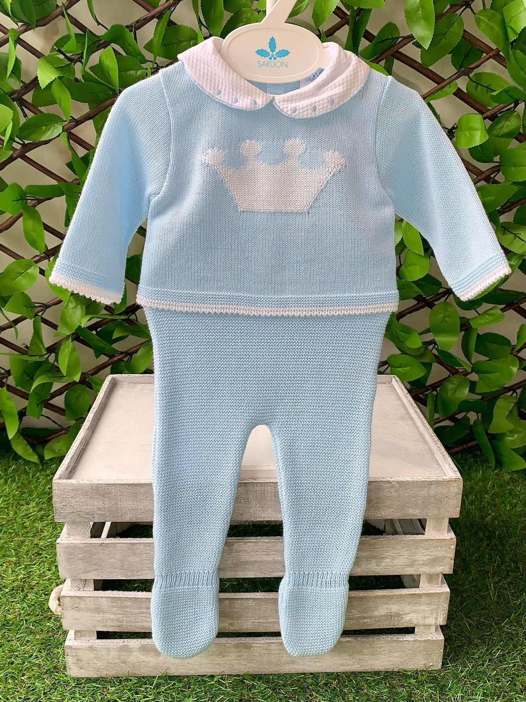 Sardon Boys Baby Blue Knitted Crown 2 Piece Set