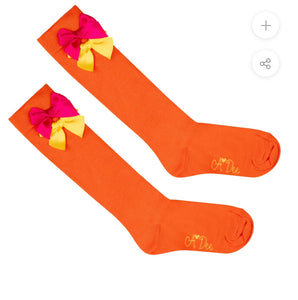 A Dee Maxine Bow Knee High Socks - Bright Orange