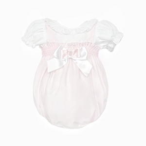 WEE ME BABY GIRL PINK COTTON SMOCKED ROMPER WITH SHIRT