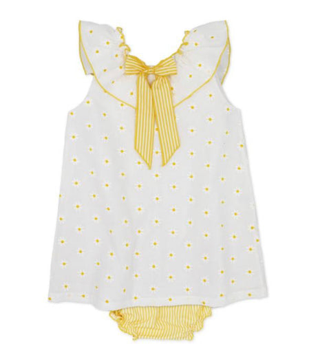 Rapife Girls Ruffle Embroidered Dress & Pants Set - White Yellow