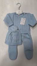 Load image into Gallery viewer, Baby Boys Cable Knitted Set with Pom-Pom Hat - Baby Blue