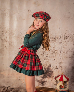 Babine Girls H Bar Skirt Set - Red, Green & Gold (Beret Sold Separately)