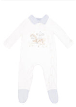 Load image into Gallery viewer, Baby Boys Jamik Velour Carousel Baby Grow - Blue &amp; Cream