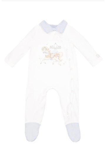 Baby Boys Jamik Velour Carousel Baby Grow - Blue & Cream