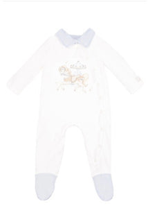 Baby Boys Jamik Velour Carousel Baby Grow - Blue & Cream