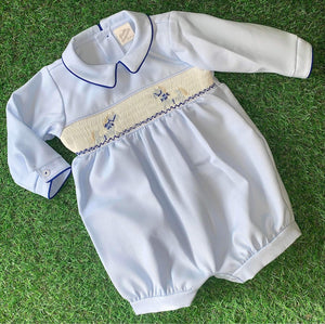 Pretty Originals Boys Smocked Horse Romper - Blue