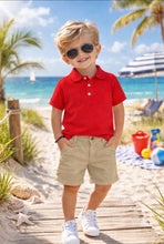 Load image into Gallery viewer, Mayoral Boy Polo Short Set - Red &amp; Camel