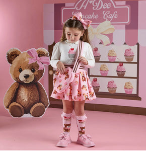 A Dee Girls Teddy Bear Bakery Mabel Bear Print Skirt Set - Snow White