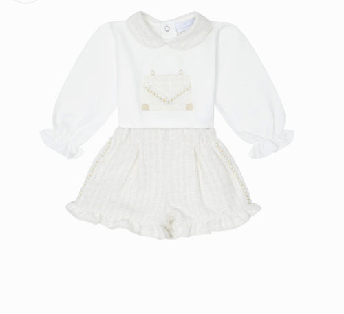 CHIBC By Deolinda Cream Tweed & Pearl Girls Short Set with Jacket