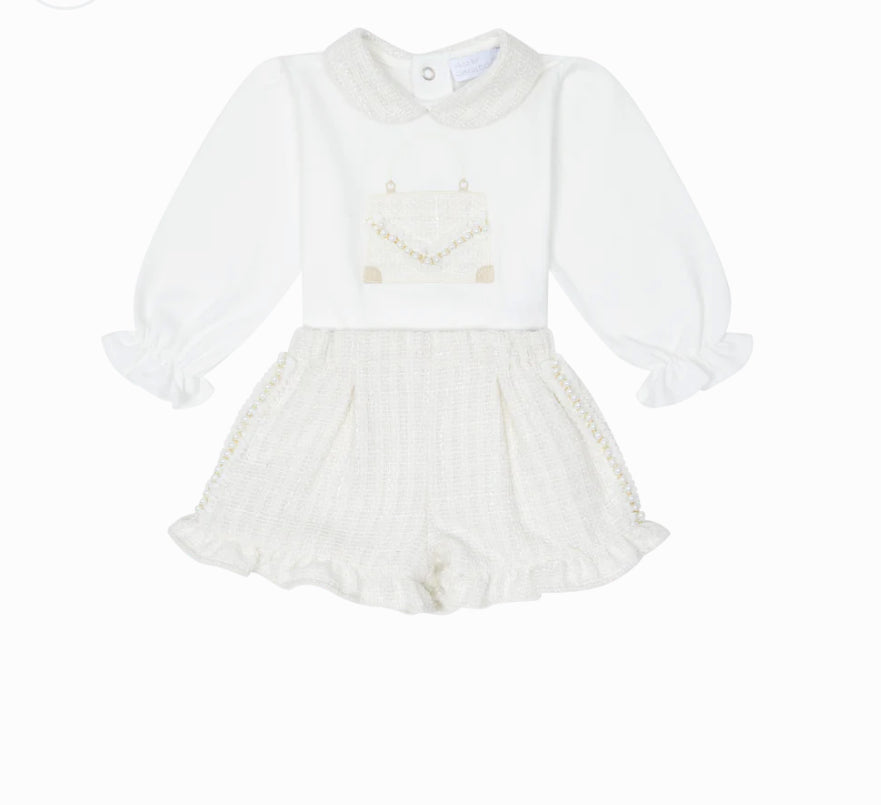 CHIBC By Deolinda Cream Tweed & Pearl Girls Short Set with Jacket