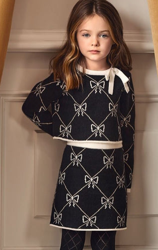 Abel and Lula Girls Knitted Bow Skirt Set - Black & White