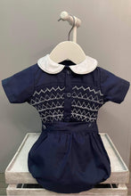 Load image into Gallery viewer, Bubba Booties Boys Smock Suit - Navy &amp; White
