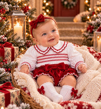 Load image into Gallery viewer, Deolinda Girls Smocked Red Velvet Jolly Jam Pant Set