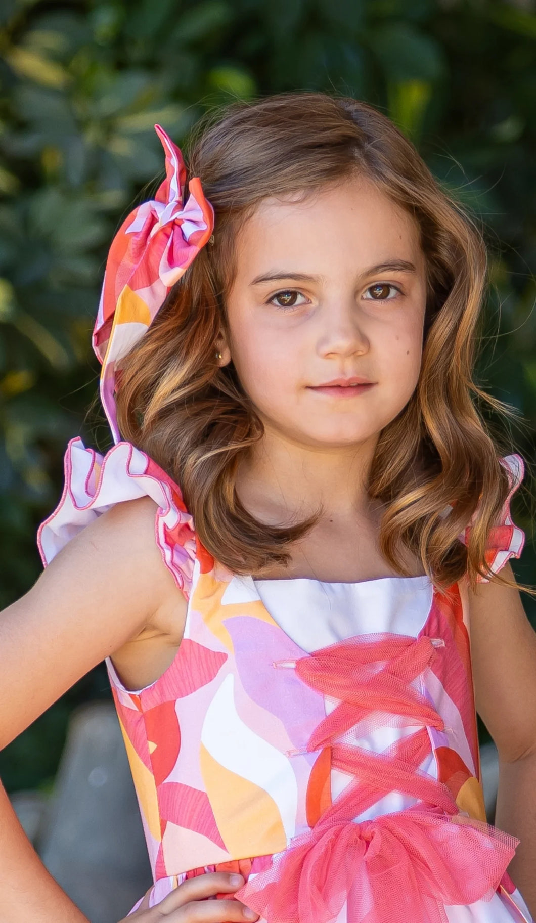 Babine Girls Coral & Orange Abstract Hairbow