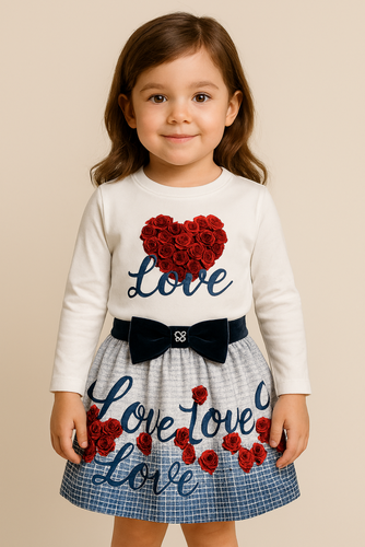Giorgio Bambini Girls Love Top and Skirt Set - Navy