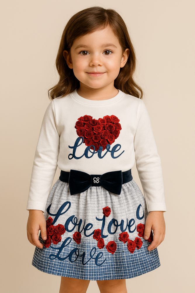 Giorgio Bambini Girls Love Top and Skirt Set - Navy