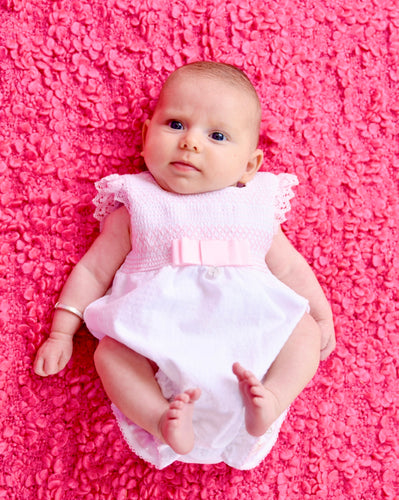Deolinda Baby Girls Bonbom Smocked Romper - White & Pink