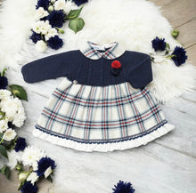 Load image into Gallery viewer, Girls Juliana Knitted Dresses Navy &amp; Cream