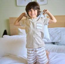 Load image into Gallery viewer, Rapife Boys Stripped Camel &amp; White Short Set