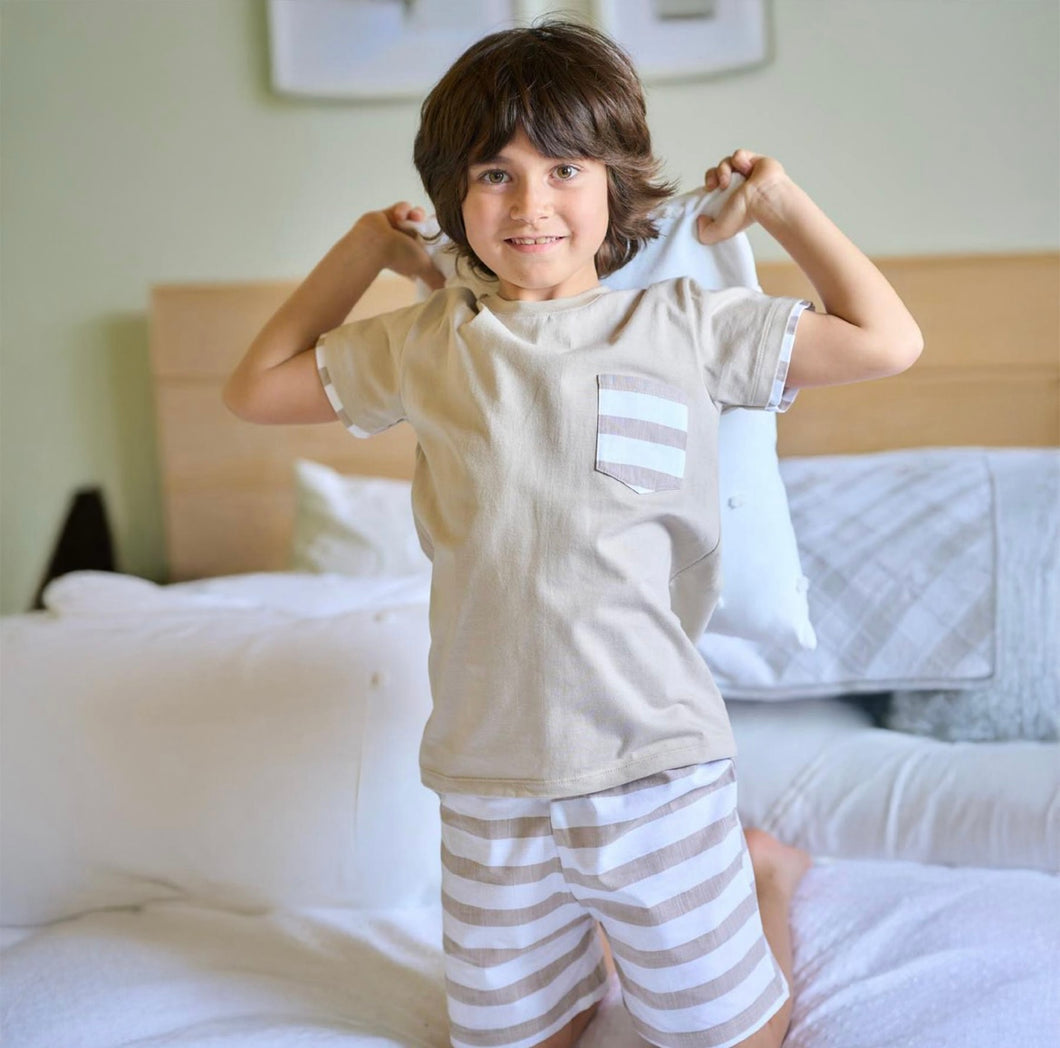 Rapife Boys Stripped Camel & White Short Set