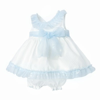 BABY GIRL WHITE WAFFLE BLUE TULLE FRILLY DRESS WITH PANTS