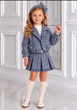 Load image into Gallery viewer, Abel &amp; Lula Girls Tweed Jacket, Shirt &amp; Skirt Set - Sky Blue