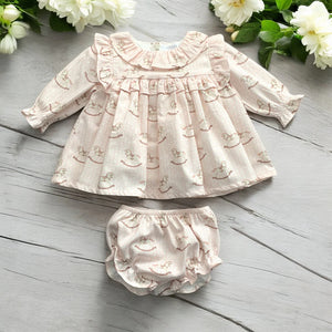 Deolinda Pink Rocking Horse Dress & Bloomers